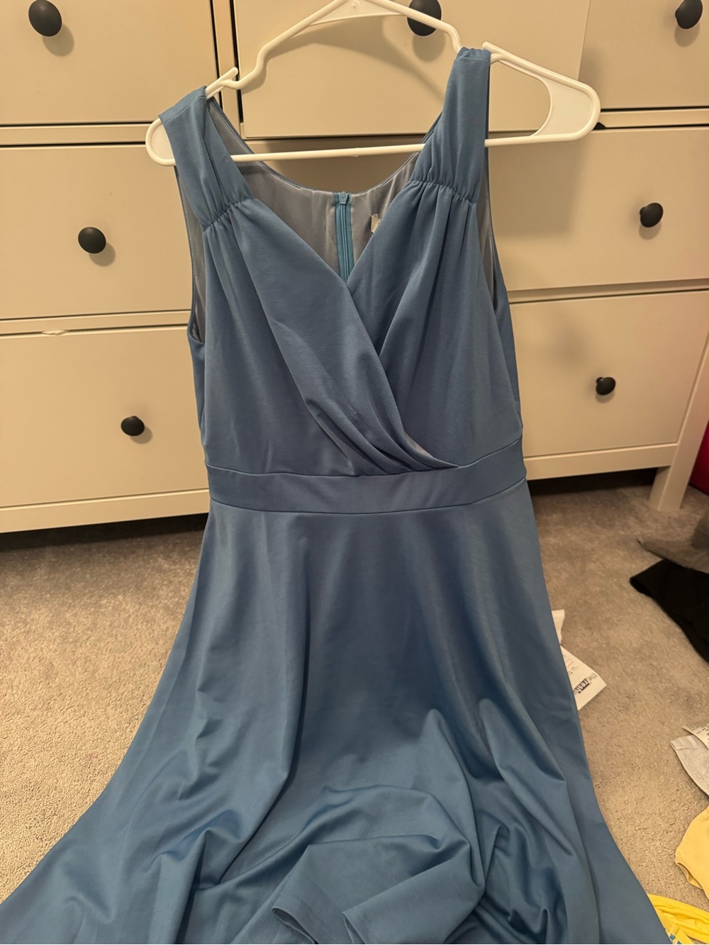 & Other Stories Dusty Blue Sleeveless Midi Dress with Draped V